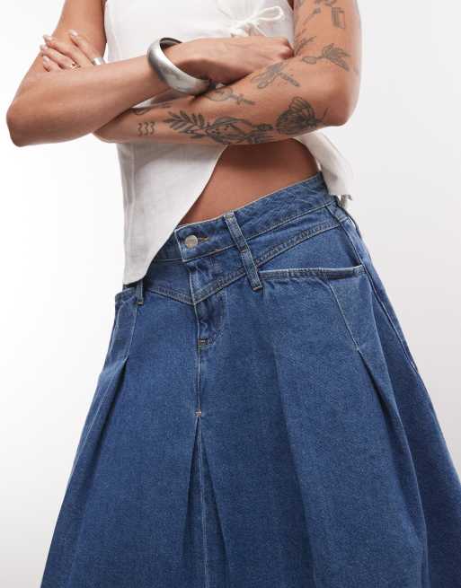 Reclaimed Vintage denim pleated midi skirt in indigo, 3 of 5