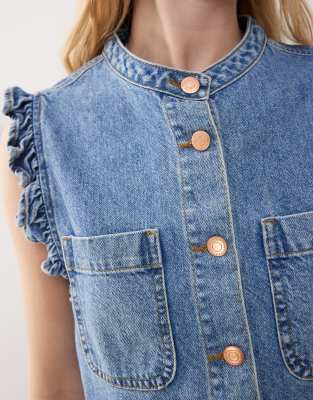 RECLAIMED VINTAGE DENIM RUFFLE DETAIL VEST 