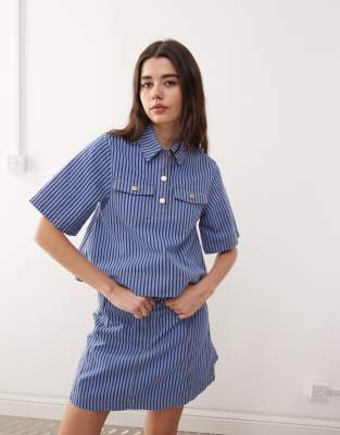 Reclaimed Vintage Reclaimed Vintage denim shirt co-ord in tonal blue pinstripe
