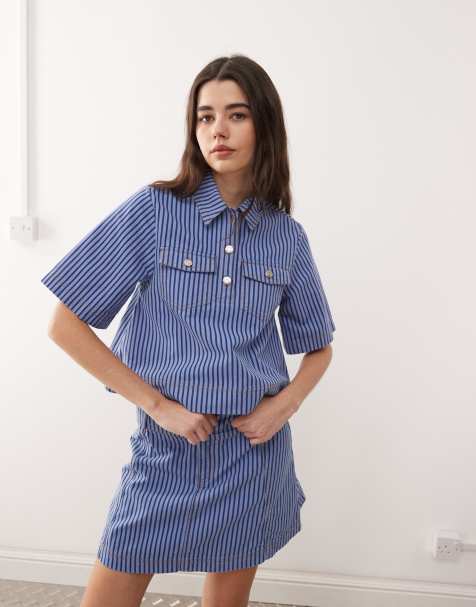 Reclaimed Vintage denim shirt co-ord in tonal blue pinstripe - view 1