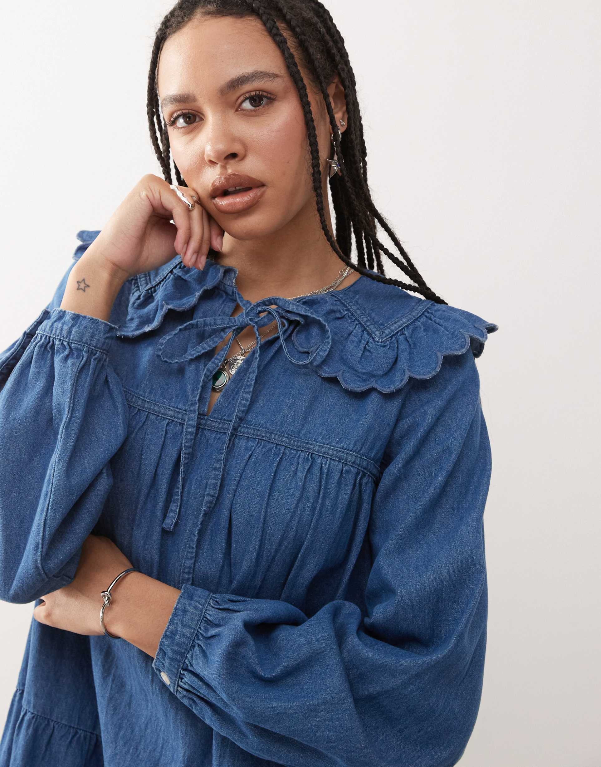 reclaimed vintage denim tea mini dress