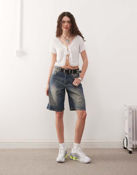 Reclaimed Vintage denim washed jorts in mid blue - view 1