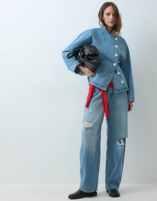 Reclaimed Vintage denim wrap jacket in blue | ASOS