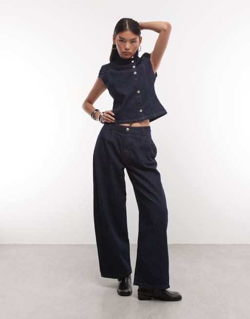 Reclaimed Vintage denimjacka med cap sleeves i indigo, 2 av 4