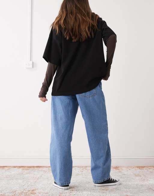 Reclaimed Vintage - Denimjeans med barrel-ben og sømdetaljer i mellemblå vask, 3 af 5