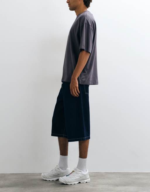 Reclaimed Vintage denimshorts med stickningar i indigo, 3 av 5