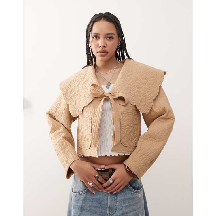 ジャケット・アウター Eaphi RUFFLE LAPEL JACKET beige New Zara Soft Jacket w Pocket 8574/607 S Sand jeans shirt