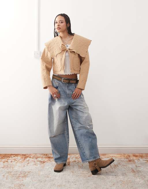 Reclaimed Vintage detachable sleeve frill collar jacket in beige