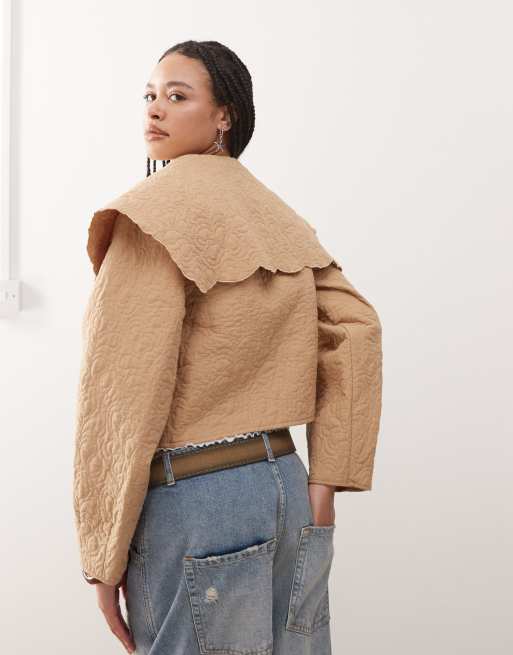 Reclaimed Vintage detachable sleeve frill collar jacket in beige