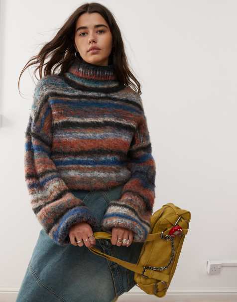 Reclaimed Vintage – Dicker Rollkragenpullover mit bunten gemischten Streifen und Ballonärmeln - view 1