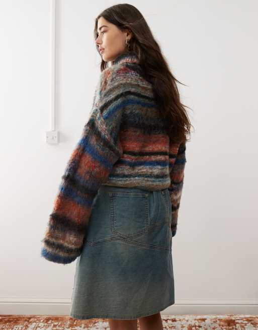 Reclaimed Vintage – Dicker Rollkragenpullover mit bunten gemischten Streifen und Ballonärmeln, 2 von 4