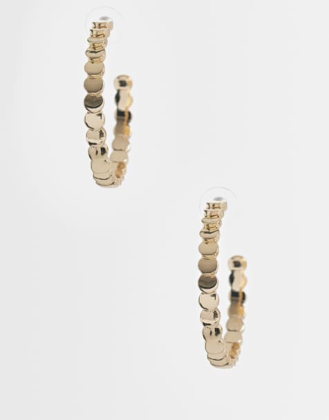 Reclaimed Vintage disc large hoops in gold - view 1