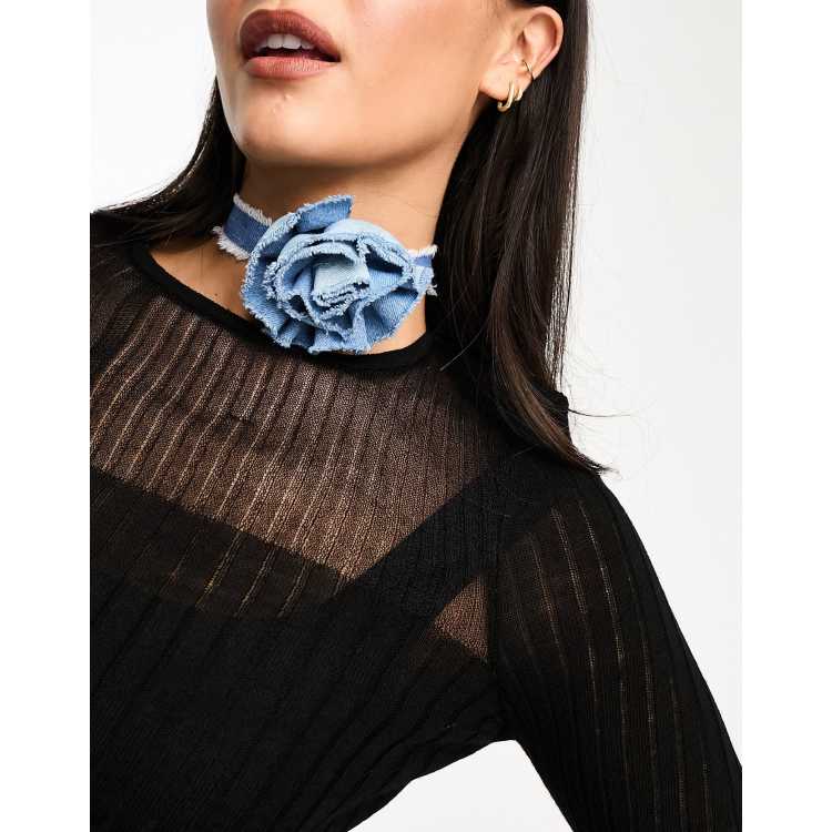 Denim flower necklace outlet
