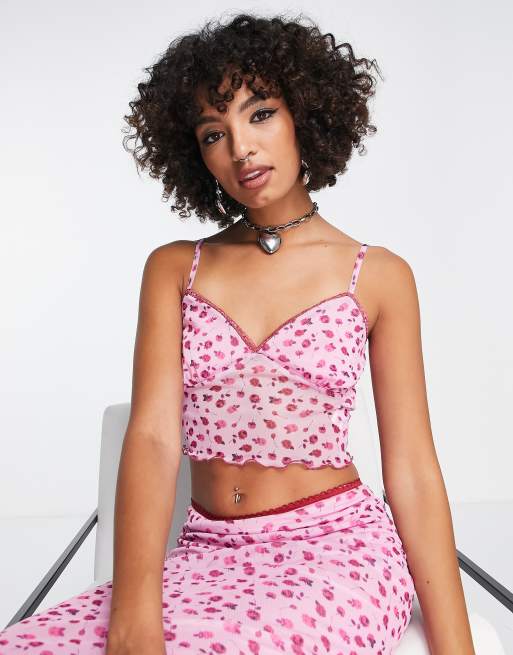 Reclaimed Vintage ditsy print cami top in pink (part of a set)