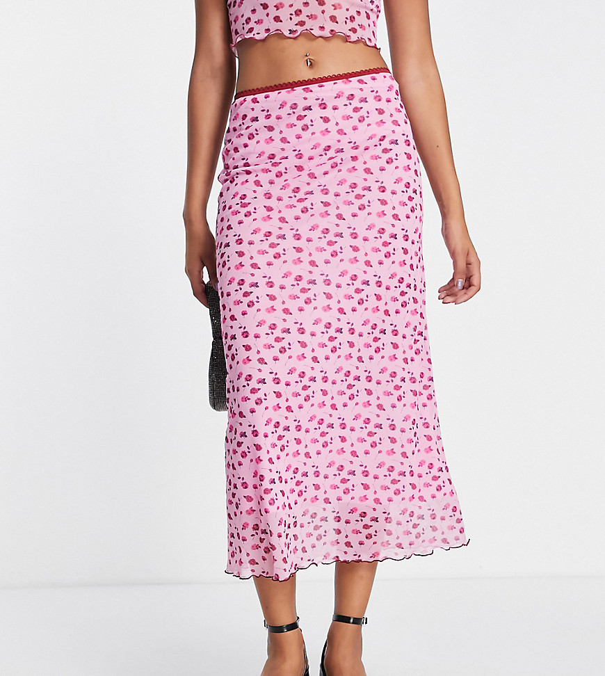 reclaimed vintage ditsy print midi skirt co-ord in pink