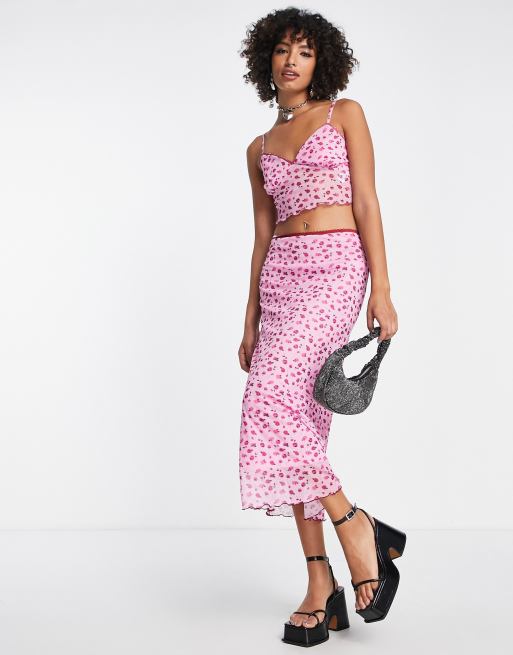 Reclaimed Vintage ditsy print midi skirt co-ord in pink