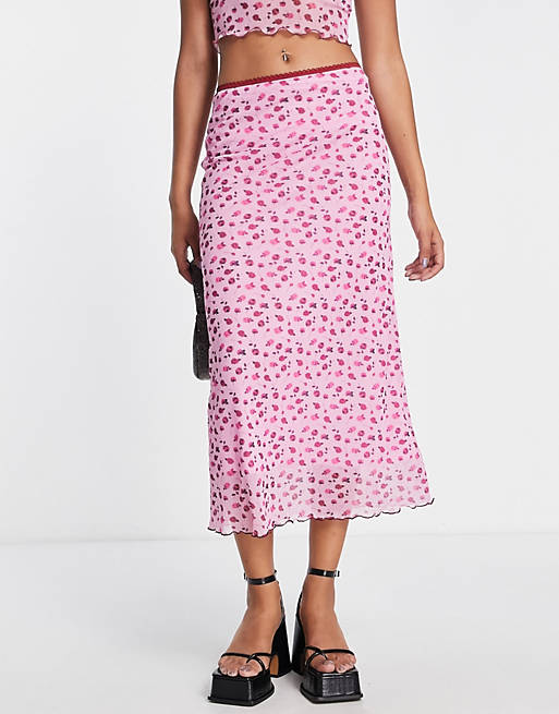 Reclaimed Vintage inspired ditsy print cami top and midi skirt set in pink  | ASOS