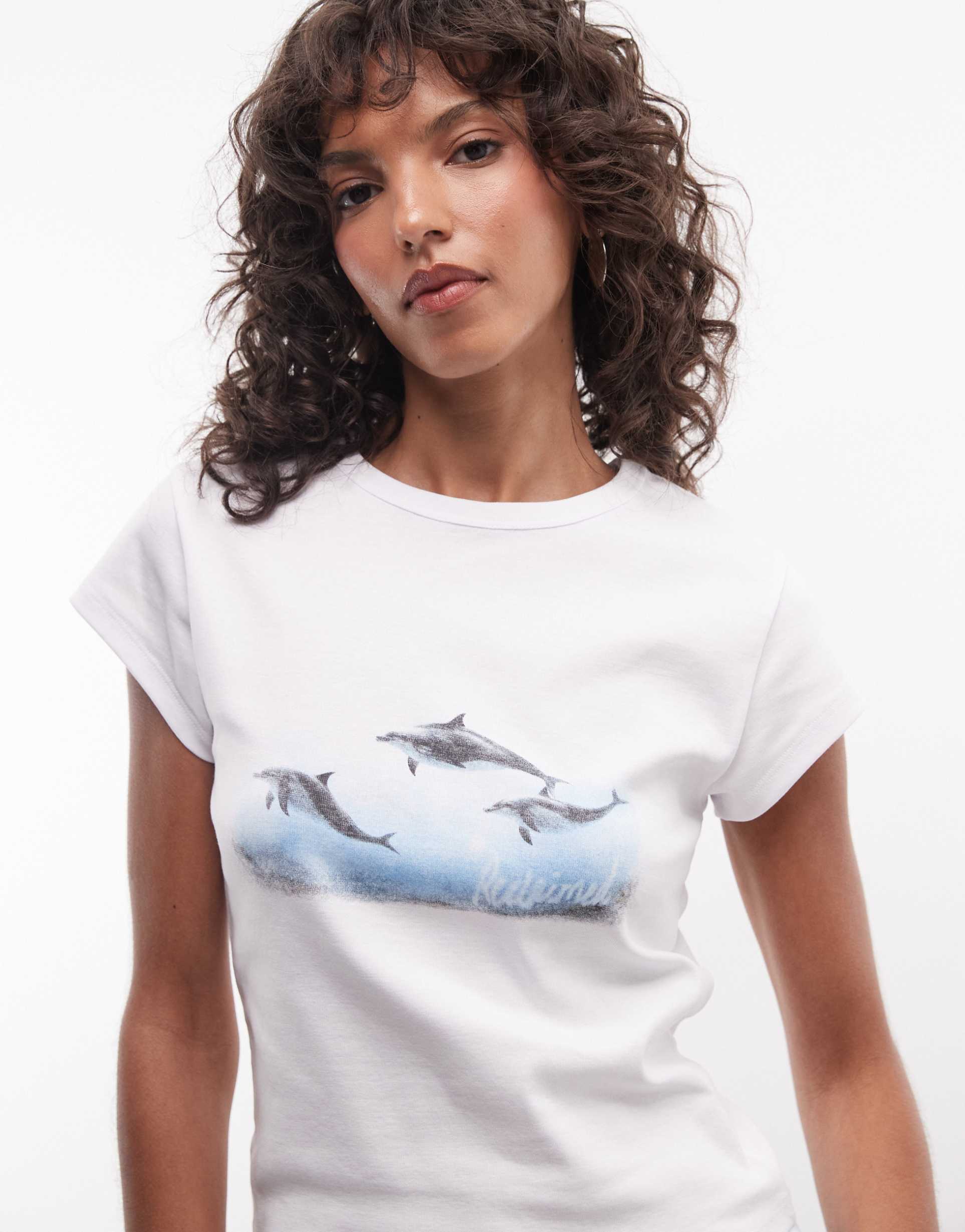 reclaimed vintage dolphin graphic baby tee in white