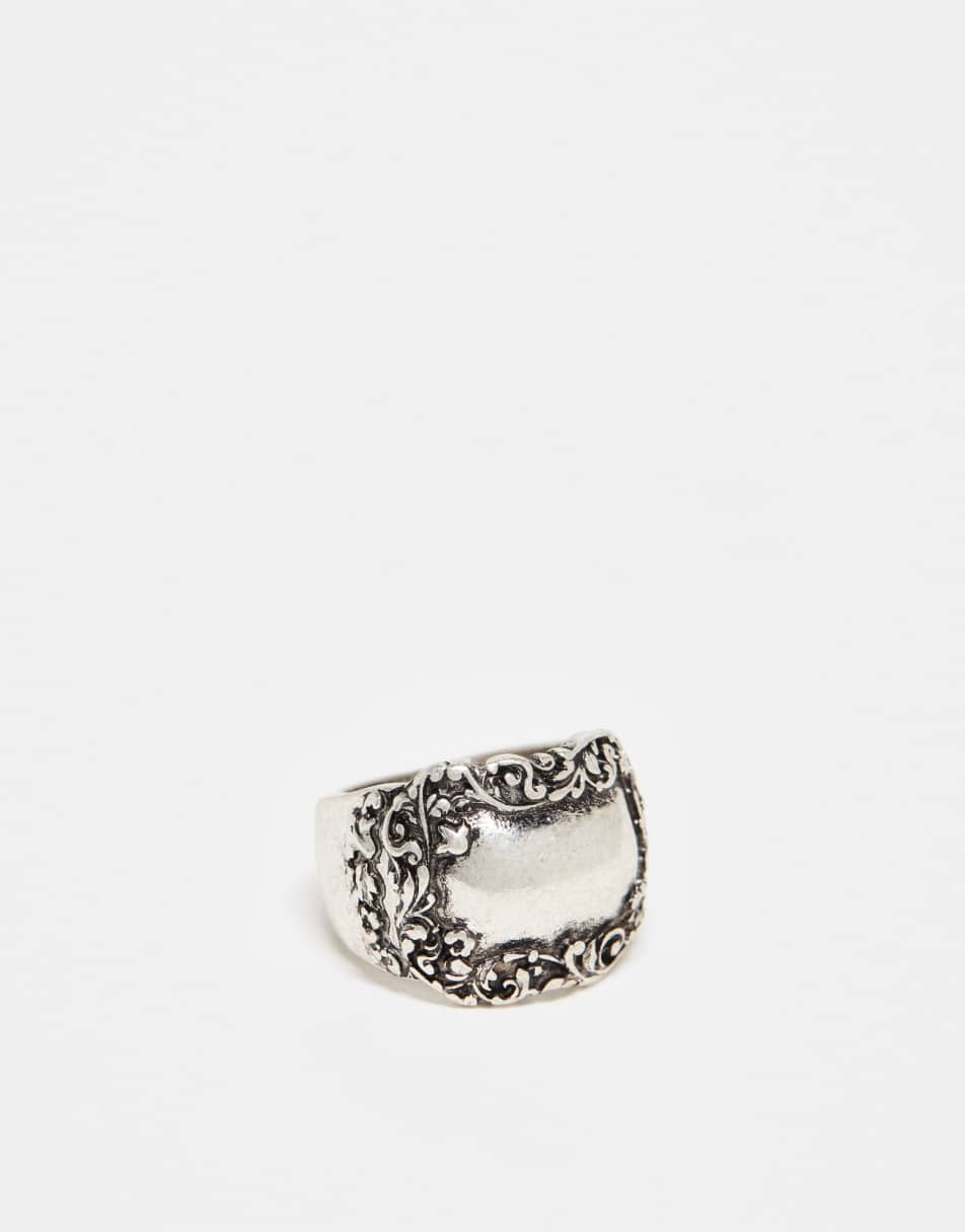 Reclaimed Vintage domed band ring with floral detail