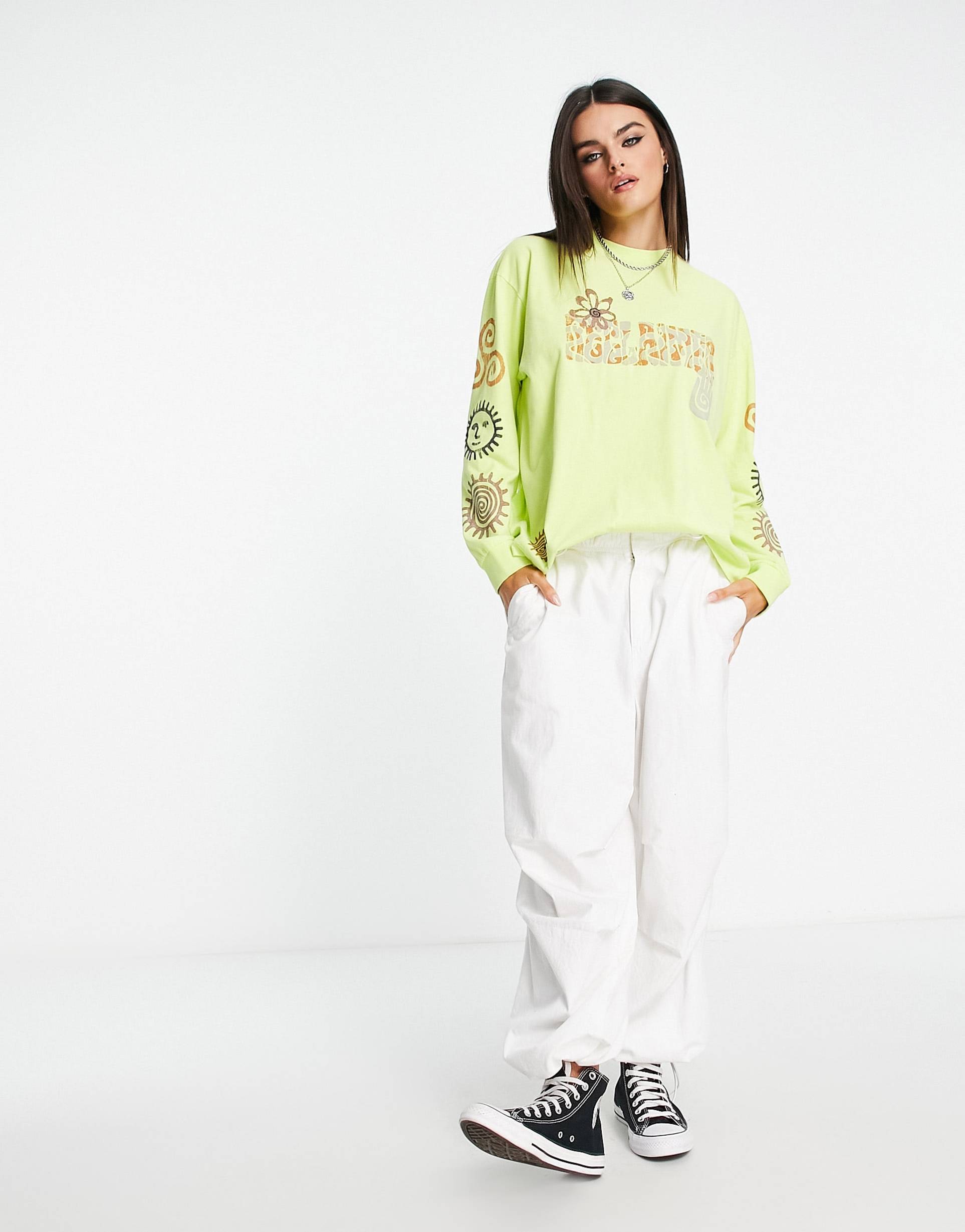Reclaimed Vintage doodle print long sleeve t-shirt in green view 4