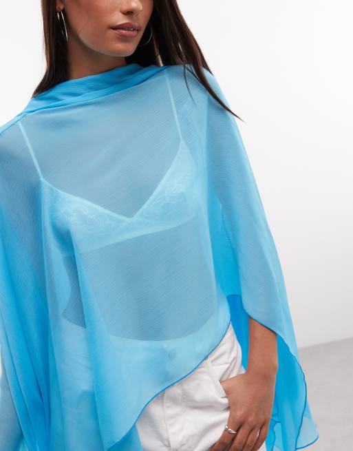 Reclaimed Vintage doorschijnende chiffon poncho in turquoise, 3 van 4