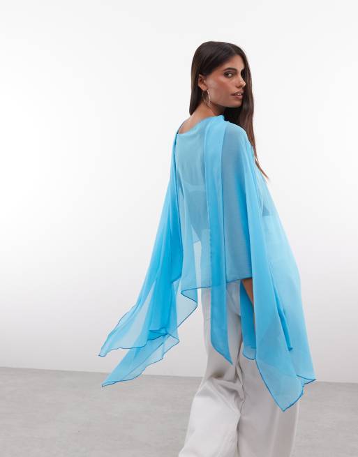 Reclaimed Vintage doorschijnende chiffon poncho in turquoise, 4 van 4