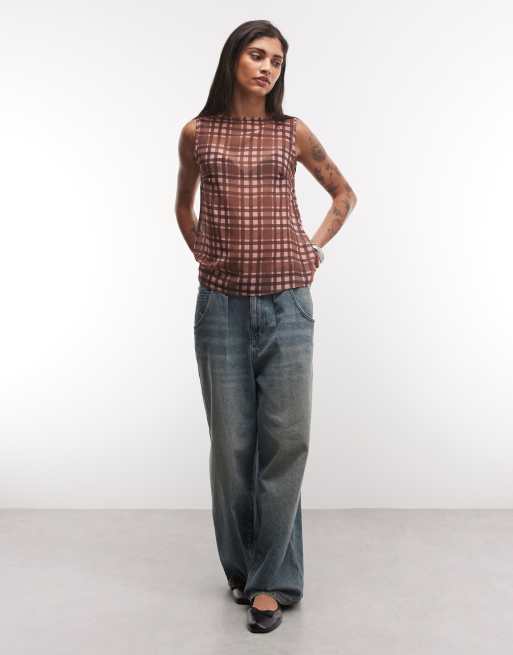 Reclaimed Vintage doorschijnende tuniektop co-ord set met ruit, 2 van 4