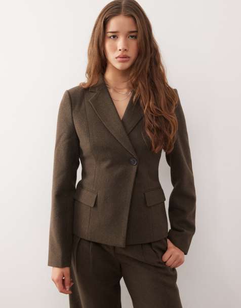 Reclaimed Vintage cinch waist tailored blazer co-ord in brown