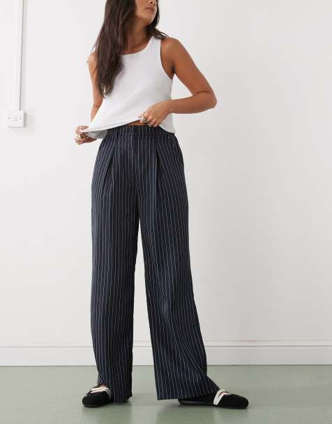 Reclaimed Vintage tailored baggy trouser in navy pinstripe
