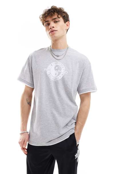 Reclaimed Vintage – Doppellagiges T-Shirt in Grau mit verblasster Yin-Yang-Grafik - view 1