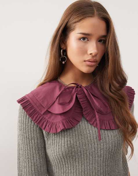 Reclaimed Vintage double layer collar in plum - view 1