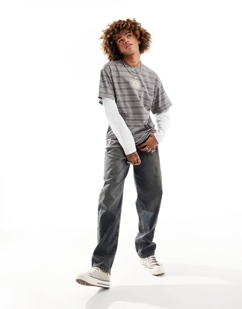 Reclaimed Vintage double layer skate t-shirt in stripe 1