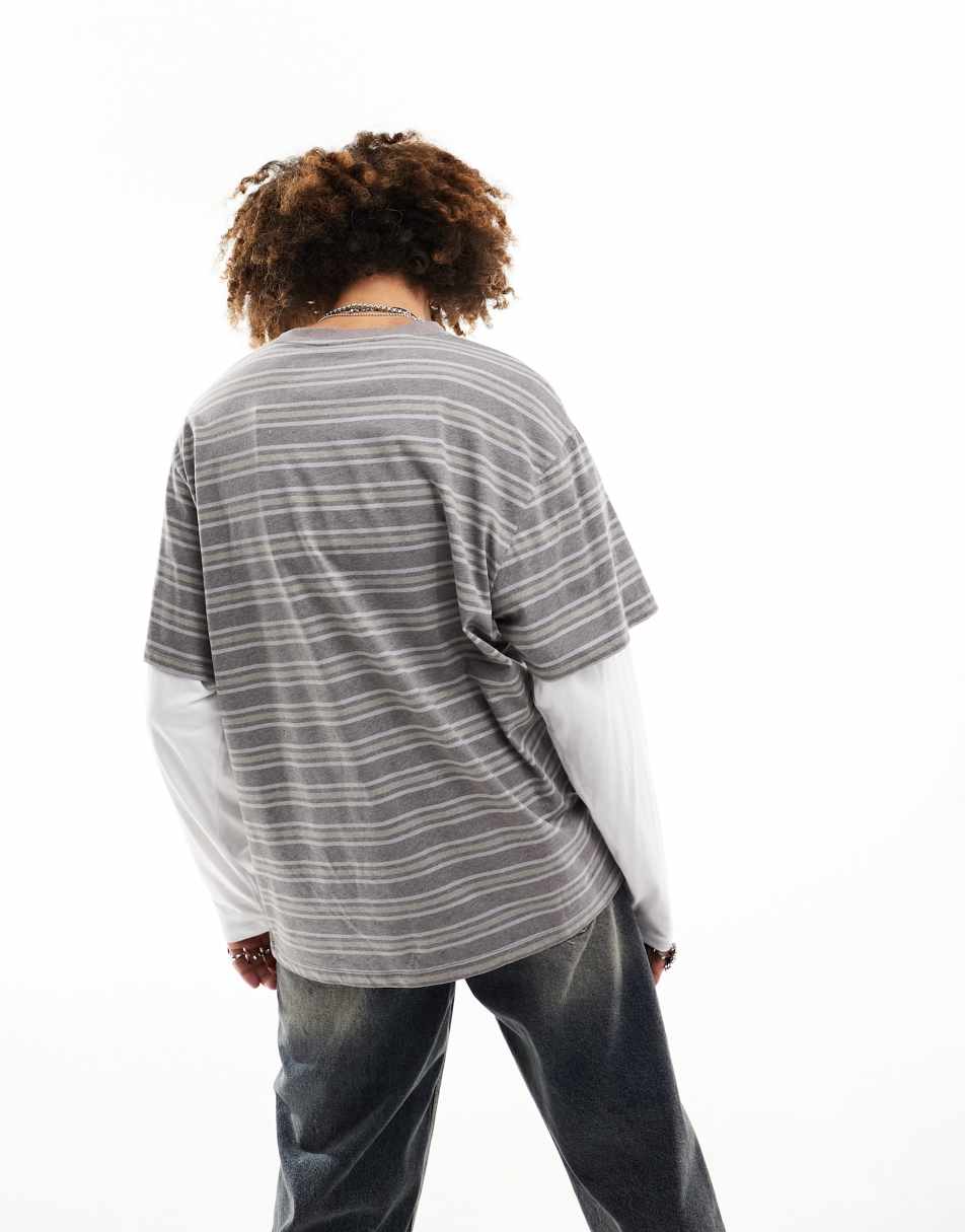 Reclaimed Vintage double layer skate t-shirt in stripe 2