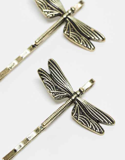 Reclaimed Vintage dragonfly hair clips in gold, 2 of 3