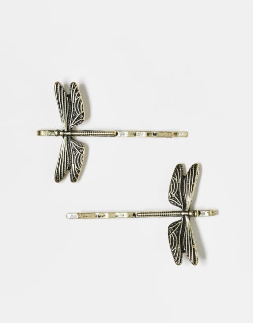 Reclaimed Vintage dragonfly hair clips in gold, 3 of 3
