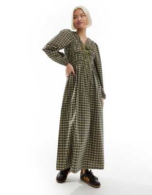 Reclaimed Vintage drawstring tie smock dress in check