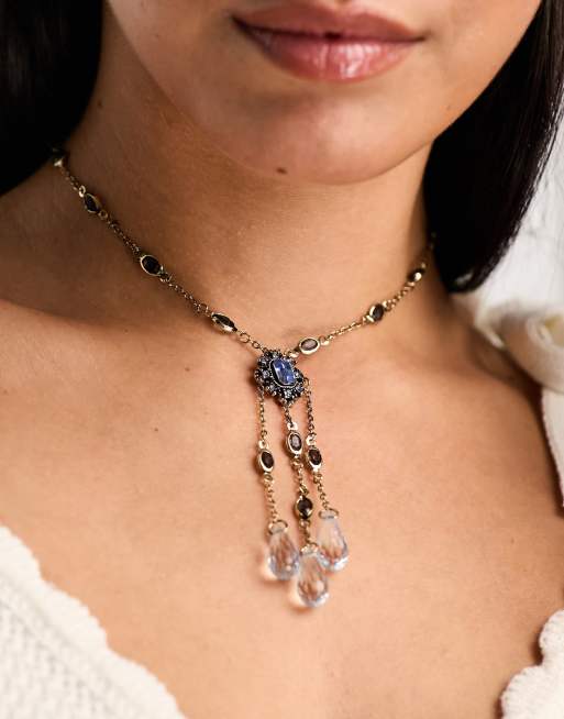Reclaimed Vintage drippy necklace with crystals in gold ASOS