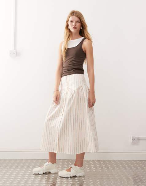 Reclaimed Vintage dropped waist midi skirt with buttons in pinstripe - view 1