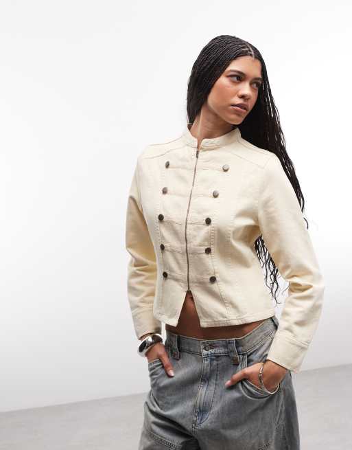 Reclaimed Vintage drummer boy jacket in ecru twill, 3 of 4