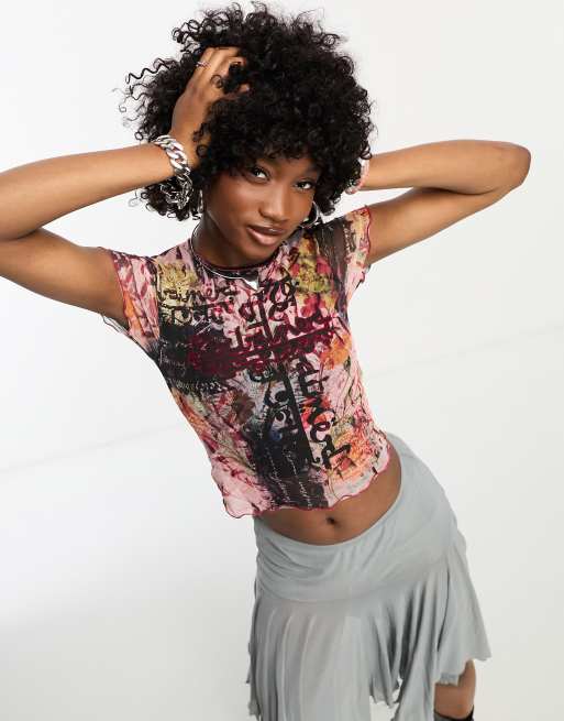 Reclaimed Vintage - Dubbellaagse top met rechte hals en print