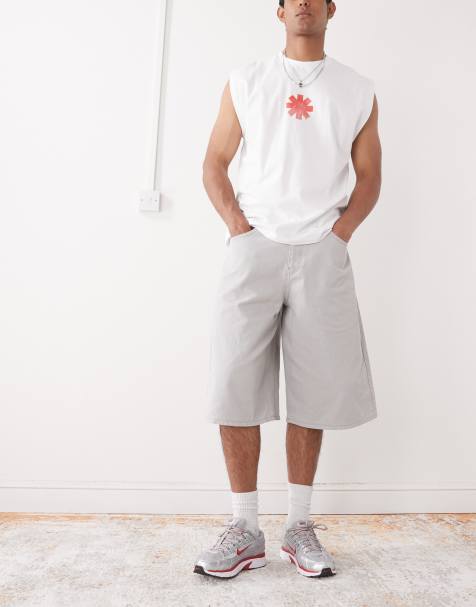Reclaimed Vintage oversized longline denim jort in light grey 