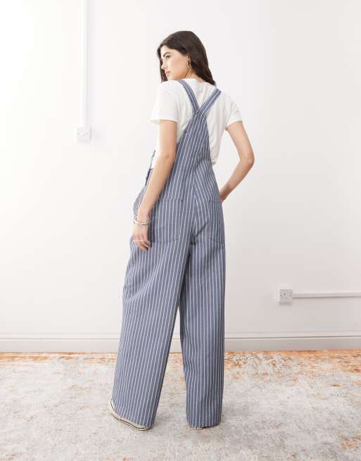 Reclaimed Vintage dungarees in denim blue pinstripe, 4 of 4