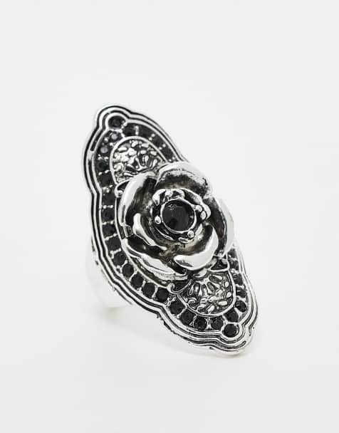Reclaimed Vintage – Duży pierścionek unisex w odcieniu srebra z różą - view 1