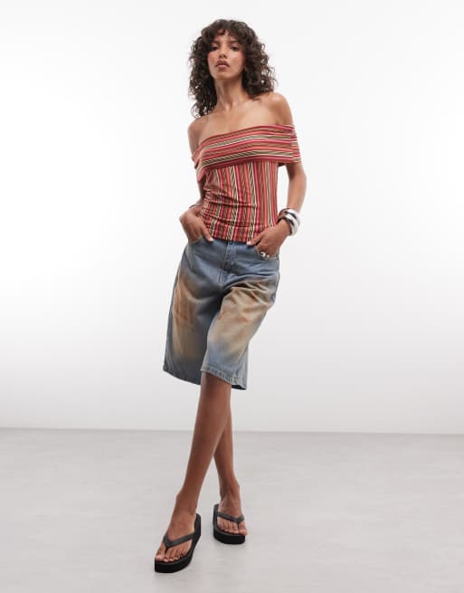 Reclaimed Vintage – Dżersejowy top w paski z dekoltem bardot, 3 z 4