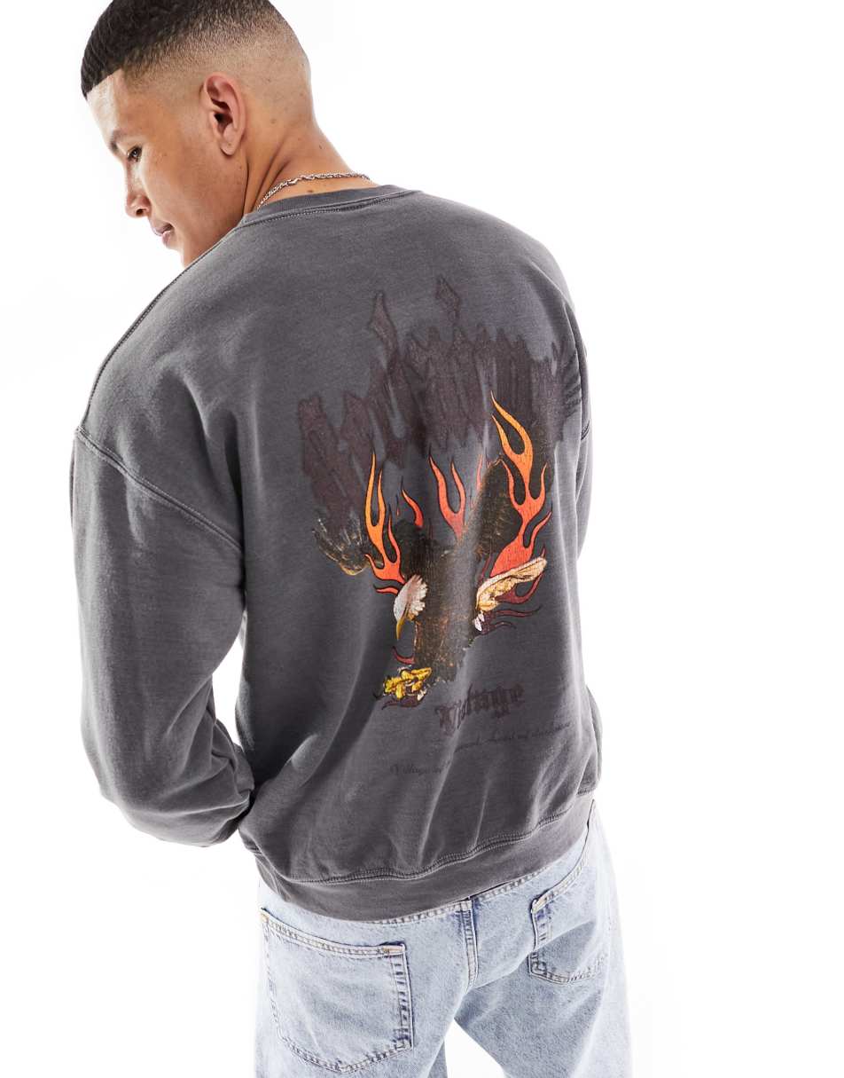 Reclaimed Vintage eagle print sweat in charcoal