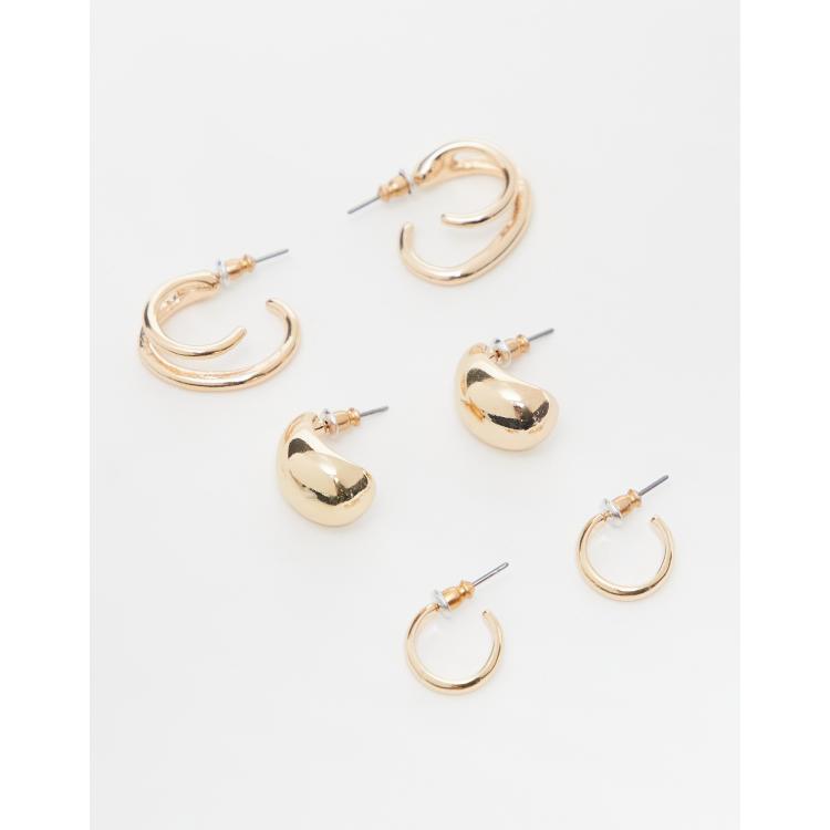 Reclaimed Vintage earring multipack with dome and huggie hoops in gold ASOS