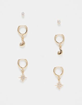 Reclaimed Vintage earrings multipack with moon and star | ASOS
