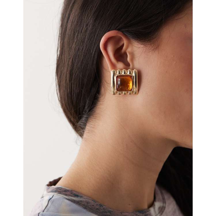Five Rows of Graduated Multi-Color Amber Squares Earrings