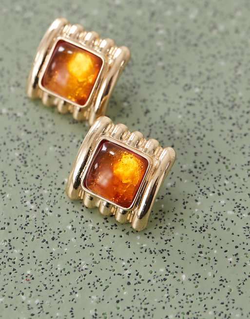 Five Rows of Graduated Multi-Color Amber Squares Earrings Five Rows of Graduated Multi-Color Amber Squares Earrings