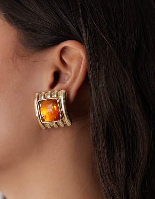 Five Rows of Graduated Multi-Color Amber Squares Earrings Five Rows of Graduated Multi-Color Amber Squares Earrings